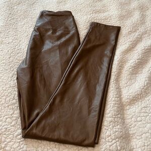 #208. 7 For All Mankind Faux Leather Brown Leggings Size S